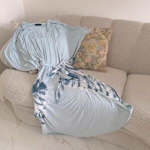 Sky Tie Dye Light Baby Blue V-Neck High Low Summer Travel Dress XS